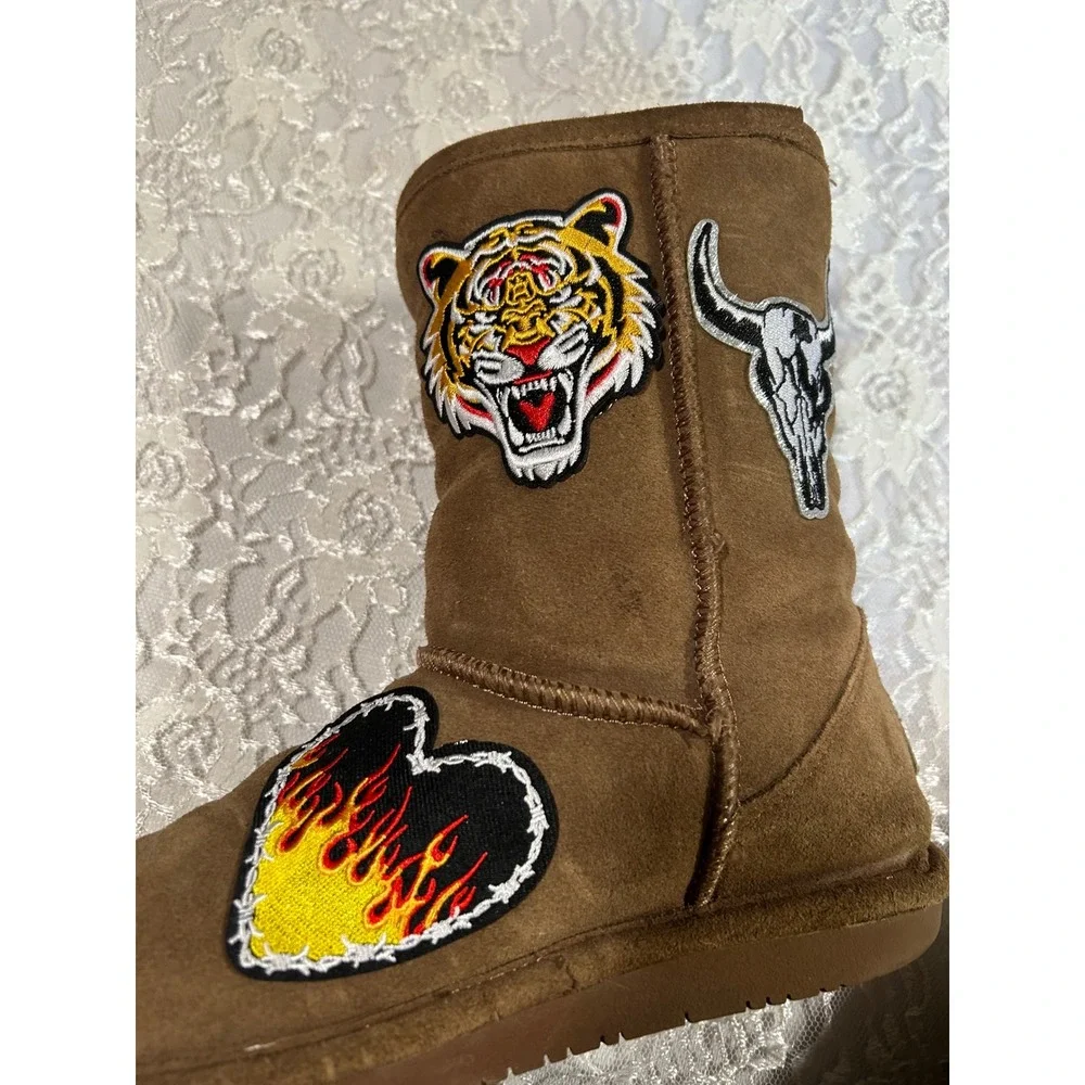 Bearpaw Suede Handmade Patch Boots 7 Boho Grunge Eclectic Y2K Festival